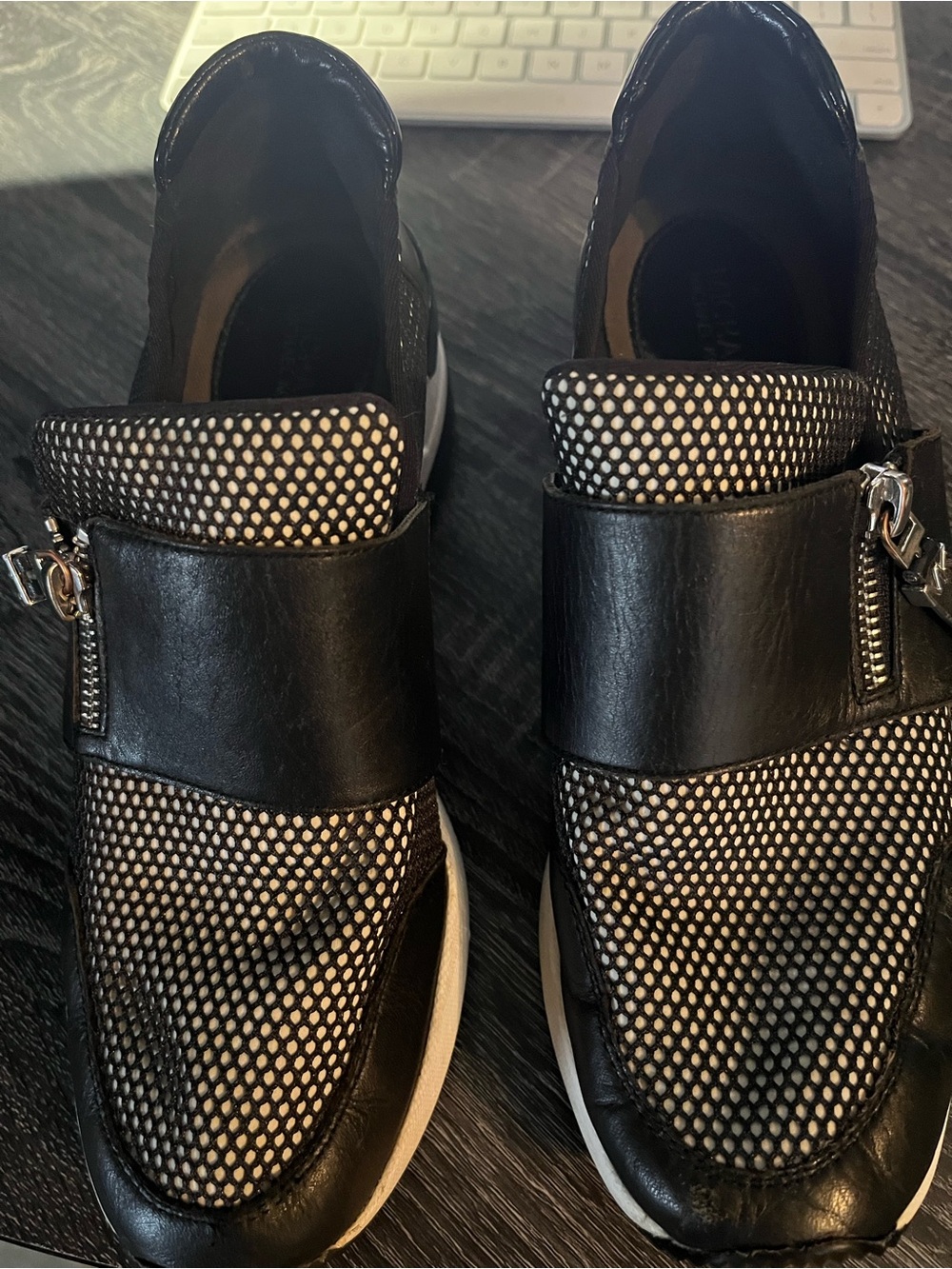 Michael Kors Black and White Mesh Slip-On Loafers